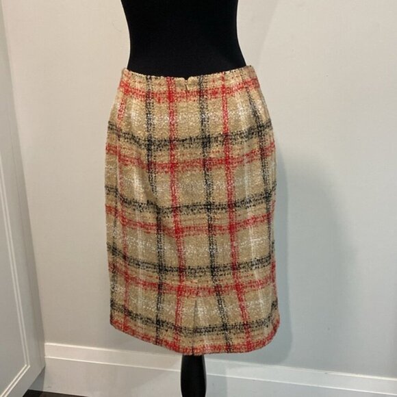 TALBOTS PLAID SKIRT WOOL BOUCLE TAN/RED/BLACK Size 6 - Picture 5 of 13